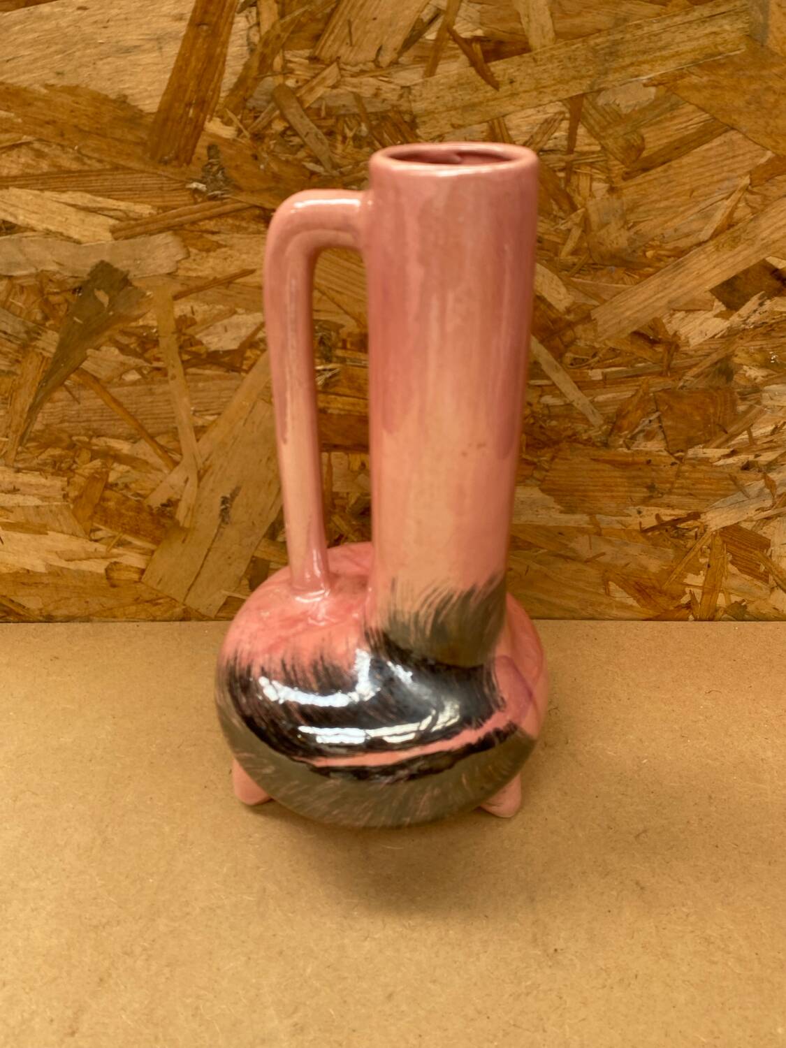Antique Pink Ceramic Vase Glazed Black Decor Vintage