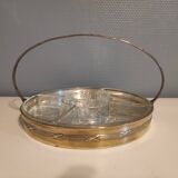 Silver metal servant with 5 carved glass raviers