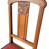 Set of 4 Art Deco Chairs in wood and red imitation leather