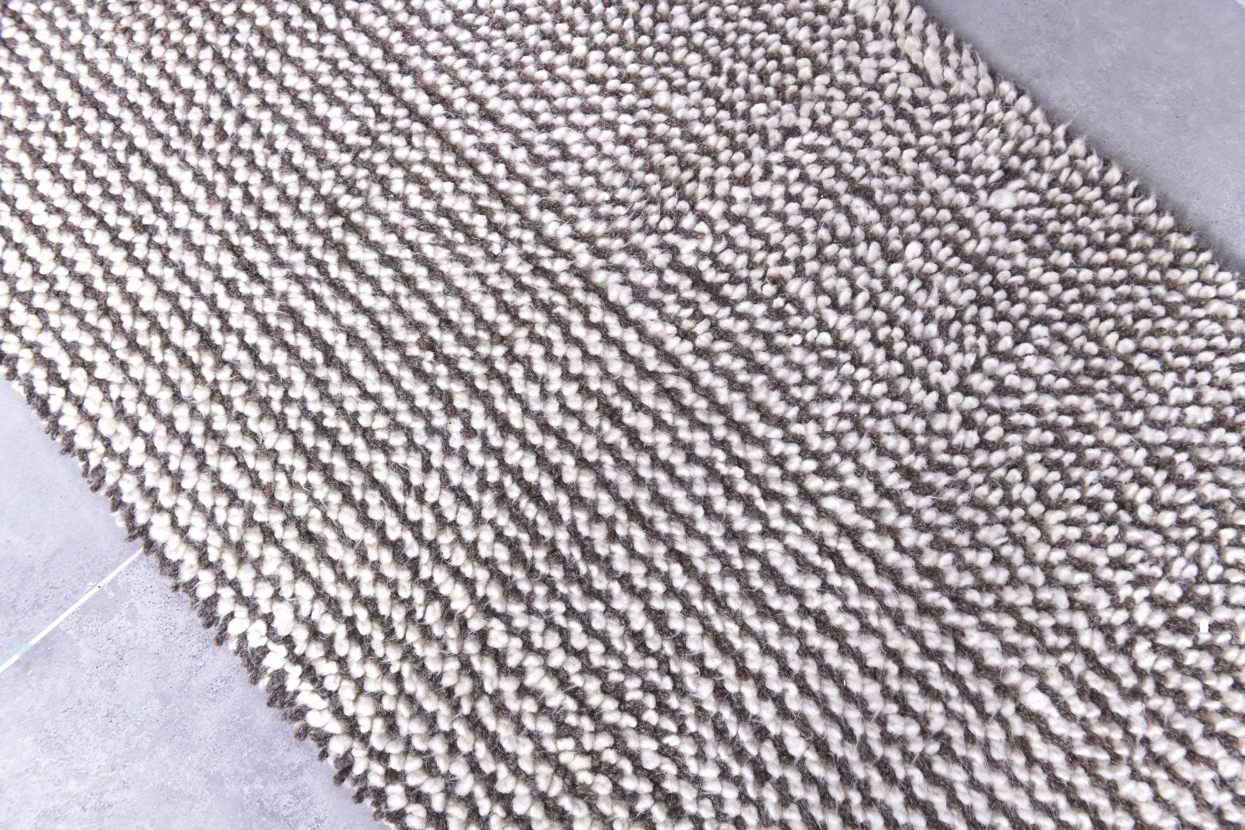 2x10 Brown White Wool Moroccan Runner Rug, 66x302Cm