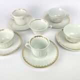 Vintage Mismatched Set of 6 Porcelain Cups and 5 Saucers - Gold