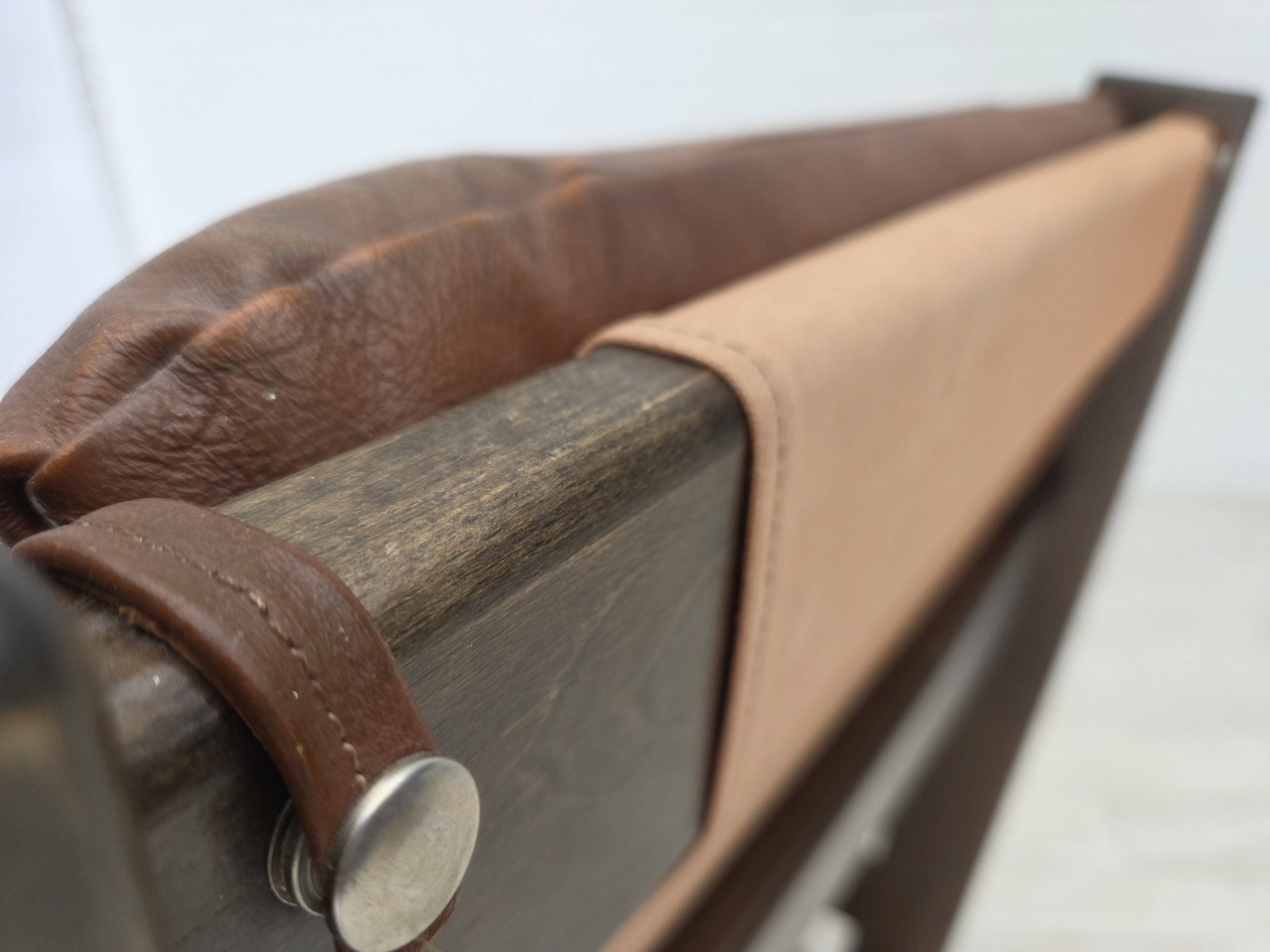 1970s, Scandinavian armchair, furniture leather, canvas, oak wood.