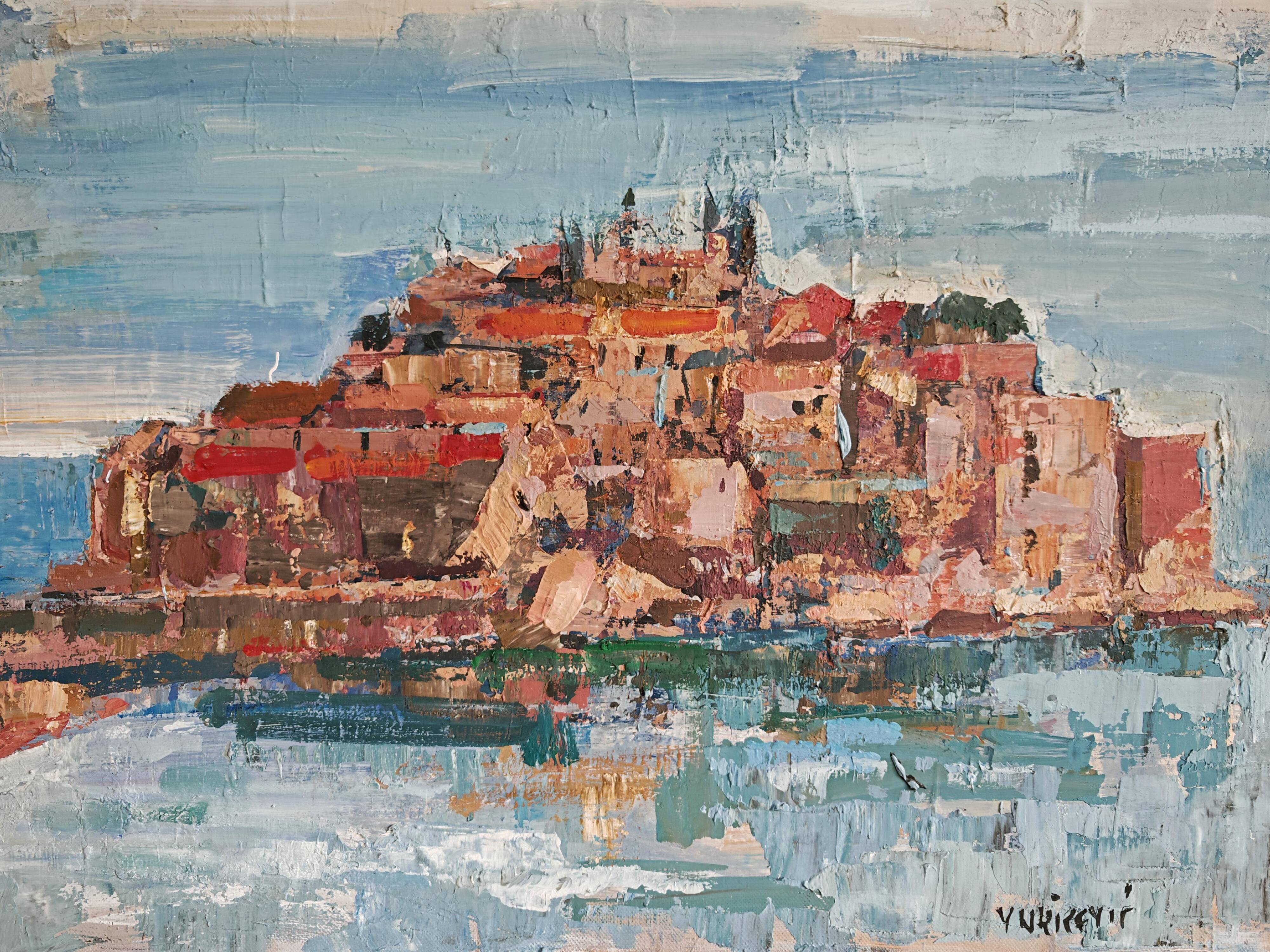 Mid Century painting "Saint Stephen Island" by Predrag Vukicevic