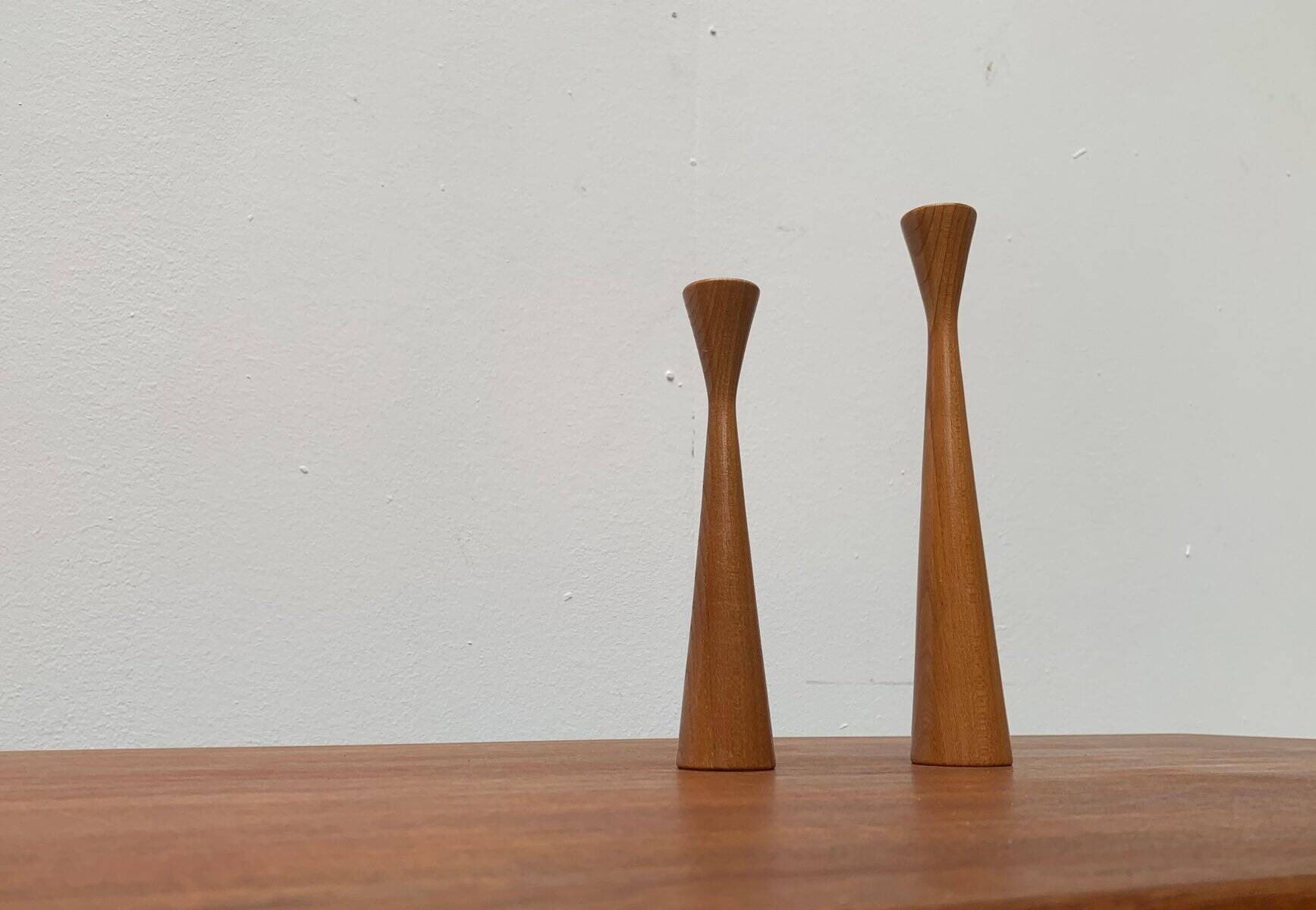 Vintage Danish teak candle holders, set of 2.