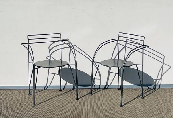 Paire de chaises ' Lune d'Argent ' Pascal Mourgue - Fermob. Vintage 80s