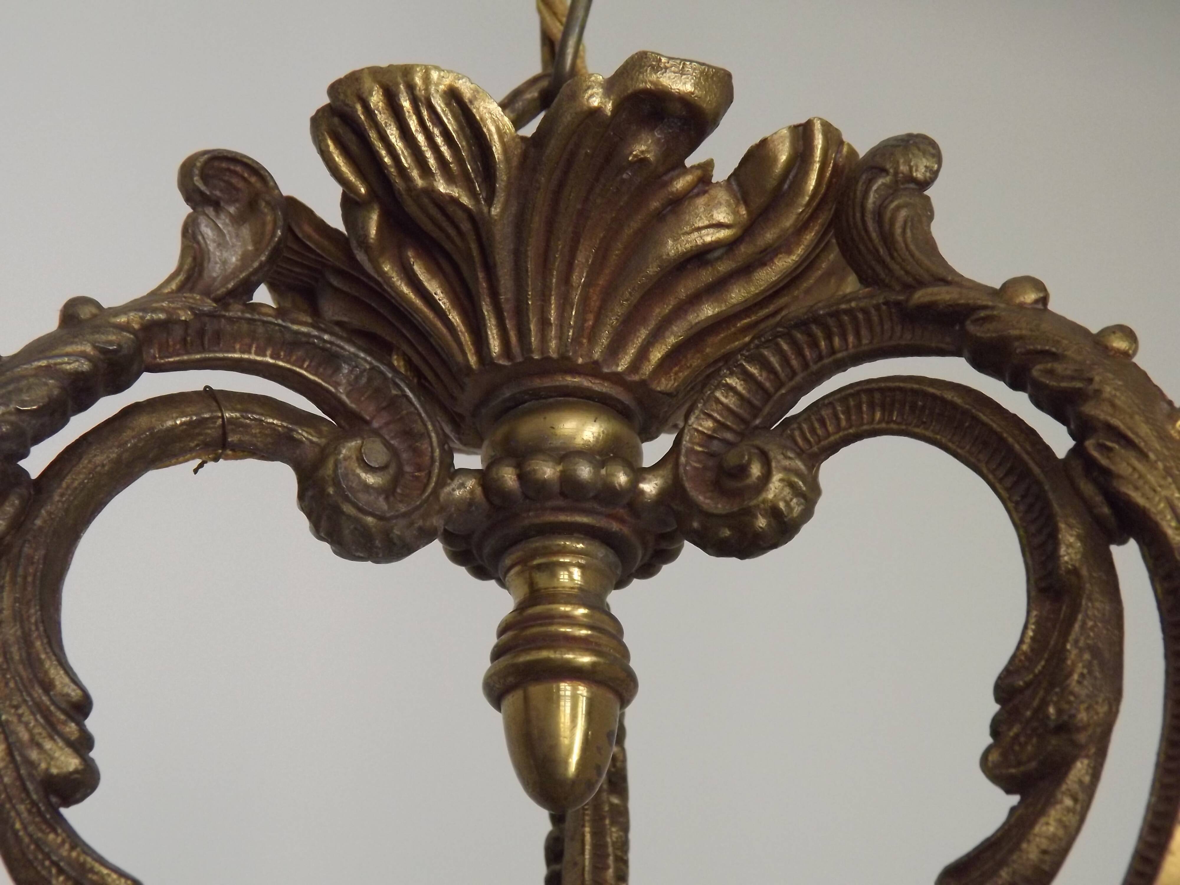 French Art Nouveau 5-Light Bronze 3 sided Crystal Cage Chandelier