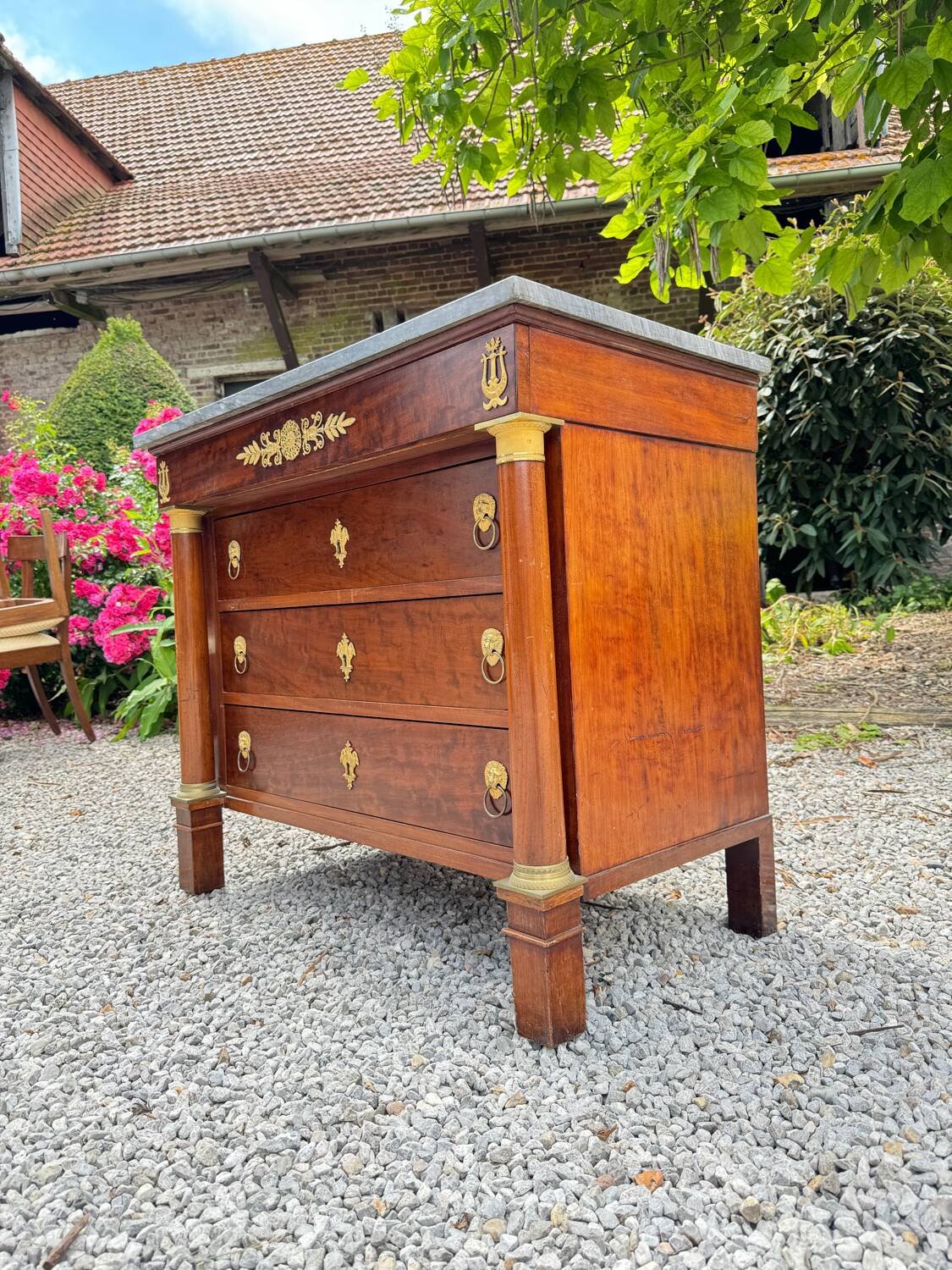 Rare empire period mahogany chest of drawers stamped courte