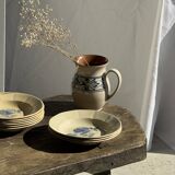 Set of 12 beige, pink, and blue deep plates from Digoin Sarreguemines, vintage.