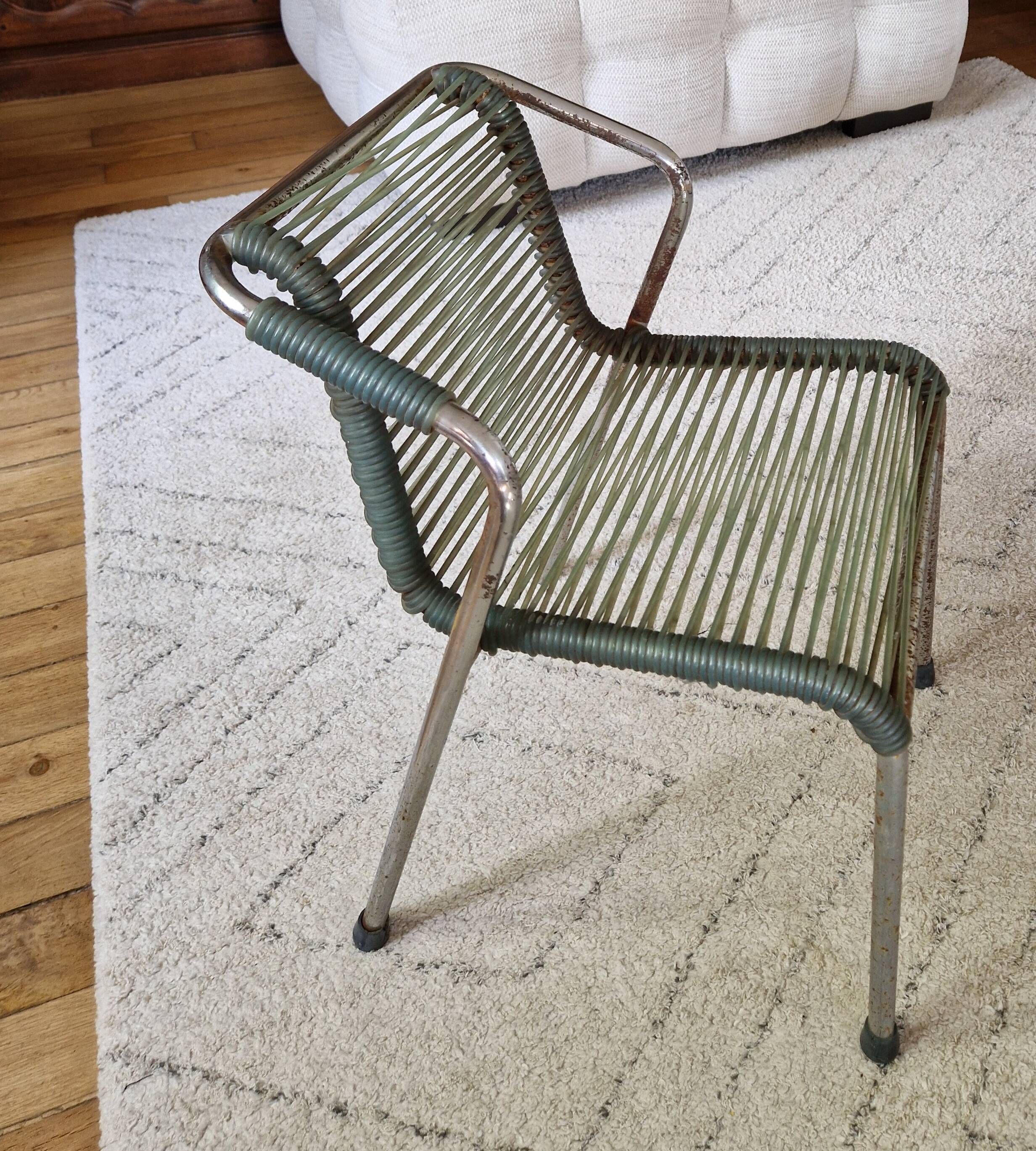 Chaise enfant scoubidou métal vintage 1970