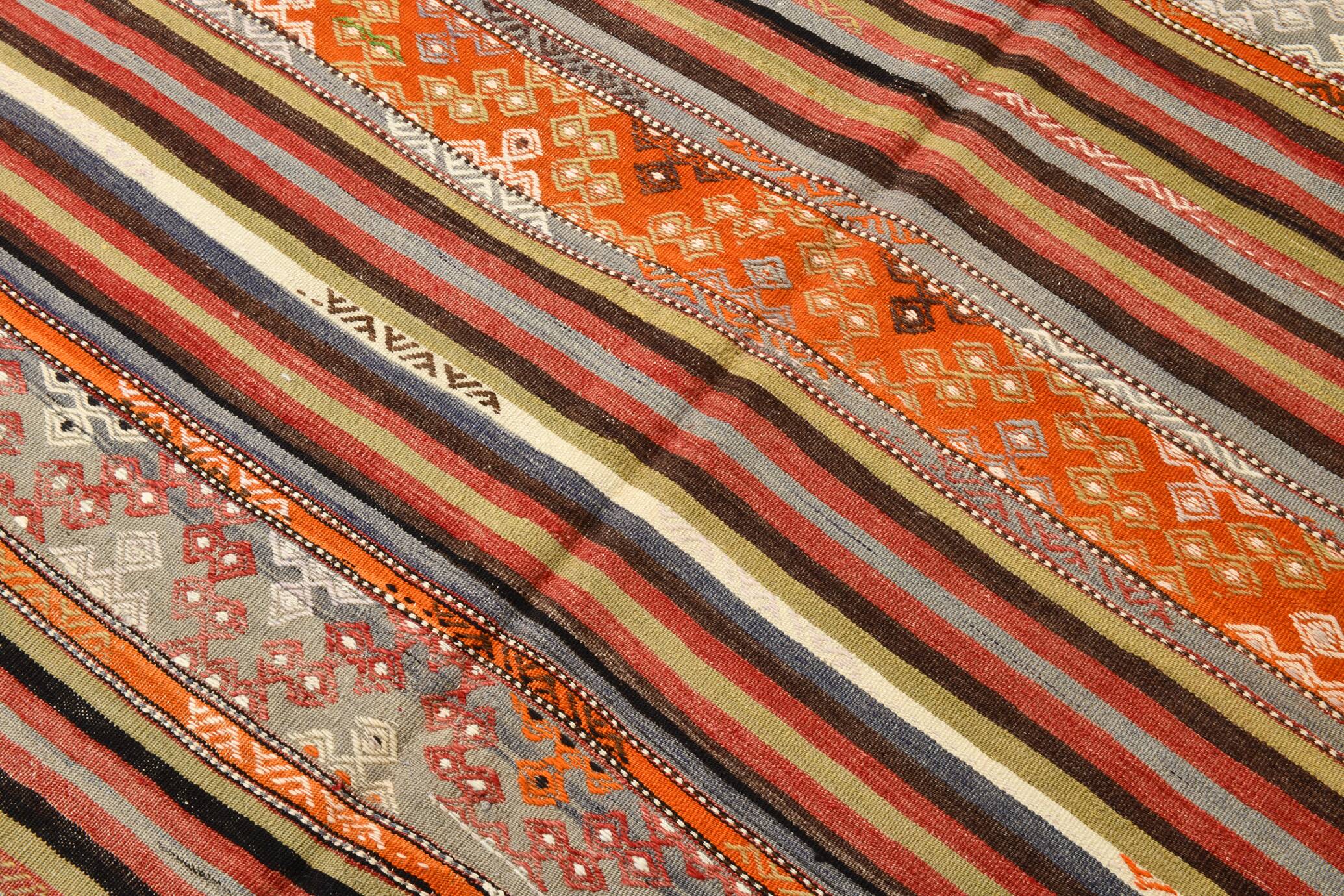 6x11 Peach Color Striped Kilim Rug, Antique Wool Kilim Rug, 165x326