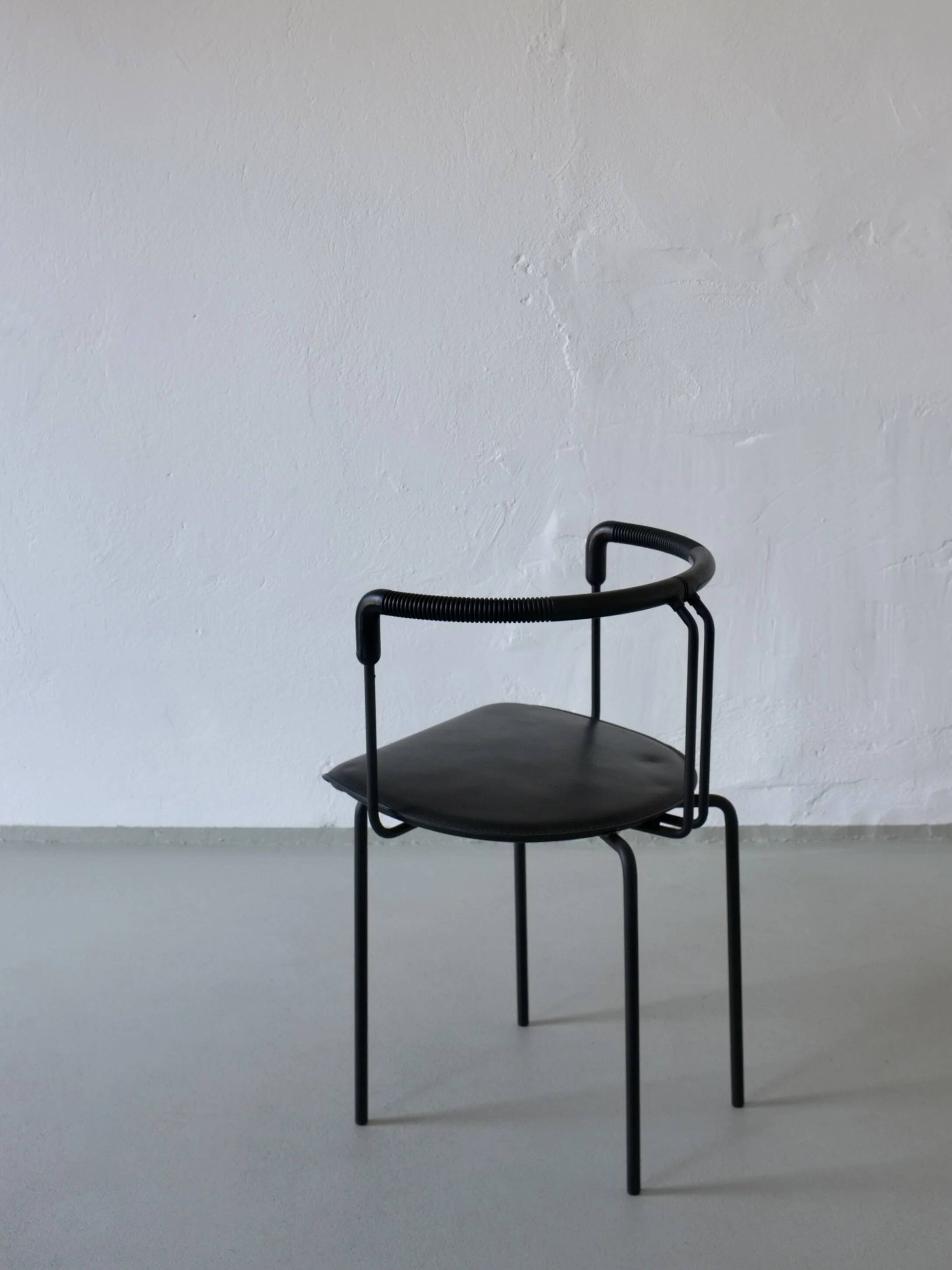 4 postmodern black leather armchairs from Cidue, Italy, 1990s