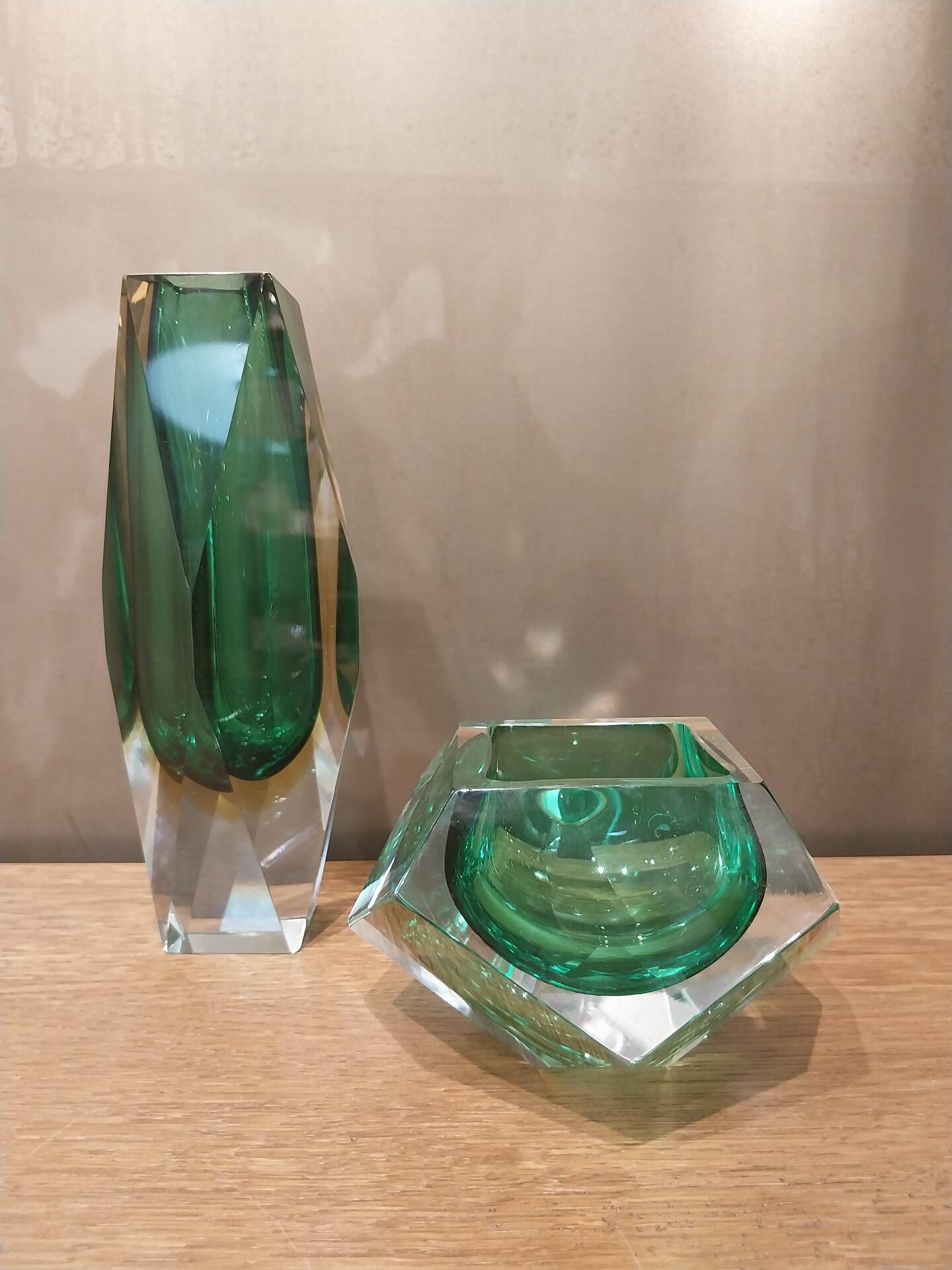 A duo of a vase and ashtray submerged from Murano.