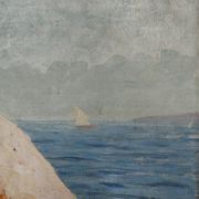 Rab Island, oil on hardboard by Bogoslav Vojinović Pelikan 1926