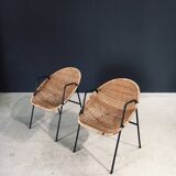 Mid-Century Modern Rattan Armchairs, France, 1950s, Set of 2