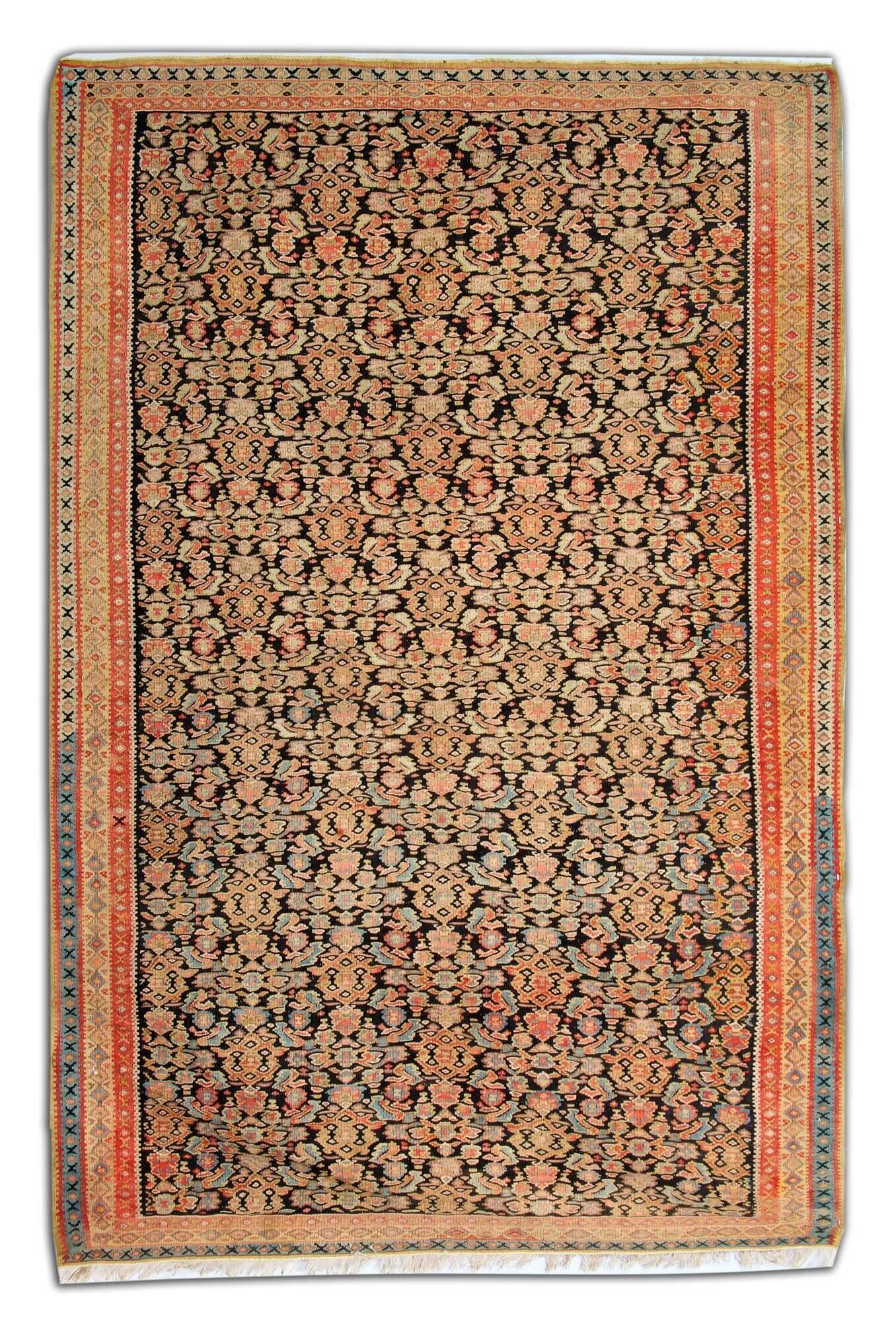 Rare Antique Rust Kilim Rug Floral Geometric Wool Carpet
