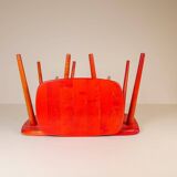 Swedish stools in red lacquered birch, Yngve Ekström "Palle", 1970s