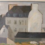 Painting "The roofs of Lesconil in Brittany" French school 20th century