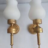 Trois appliques murales dorées flambeau style Empire