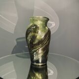 Grand vase en verre coloré vert, signé par Winnowski, Biot, France, années 1990