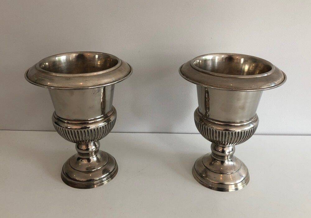 Pair of Medici-style silver-plated champagne buckets