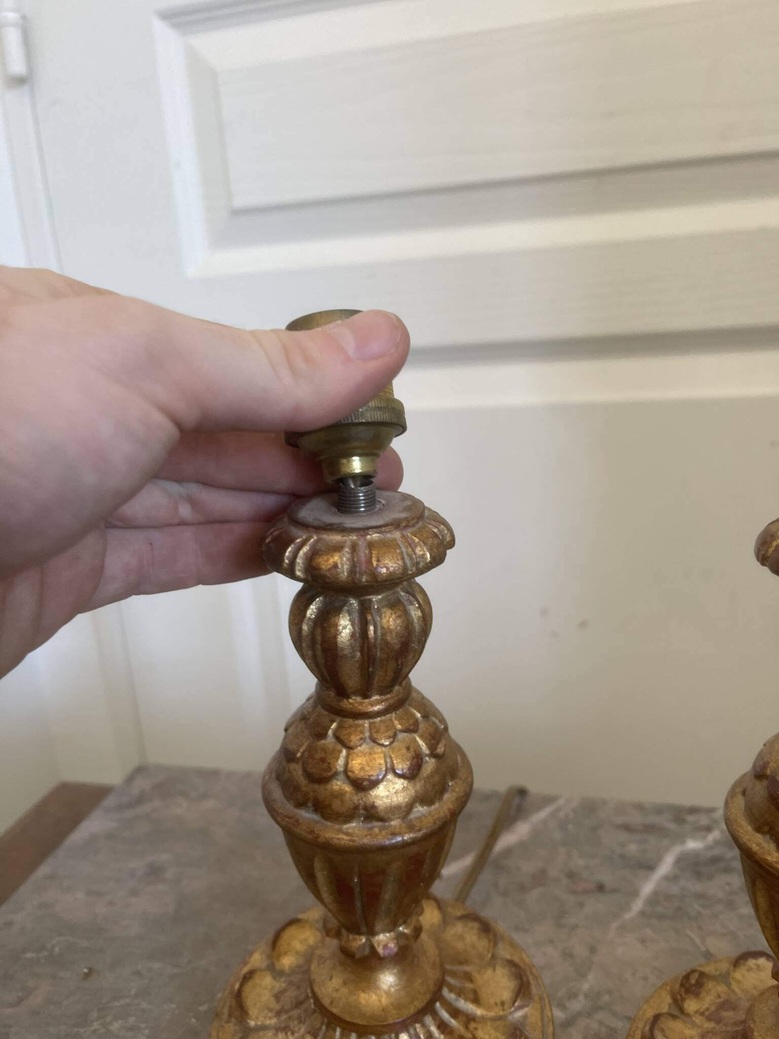 Antique Pair of Wooden Gilded Candle Holders 19th Century