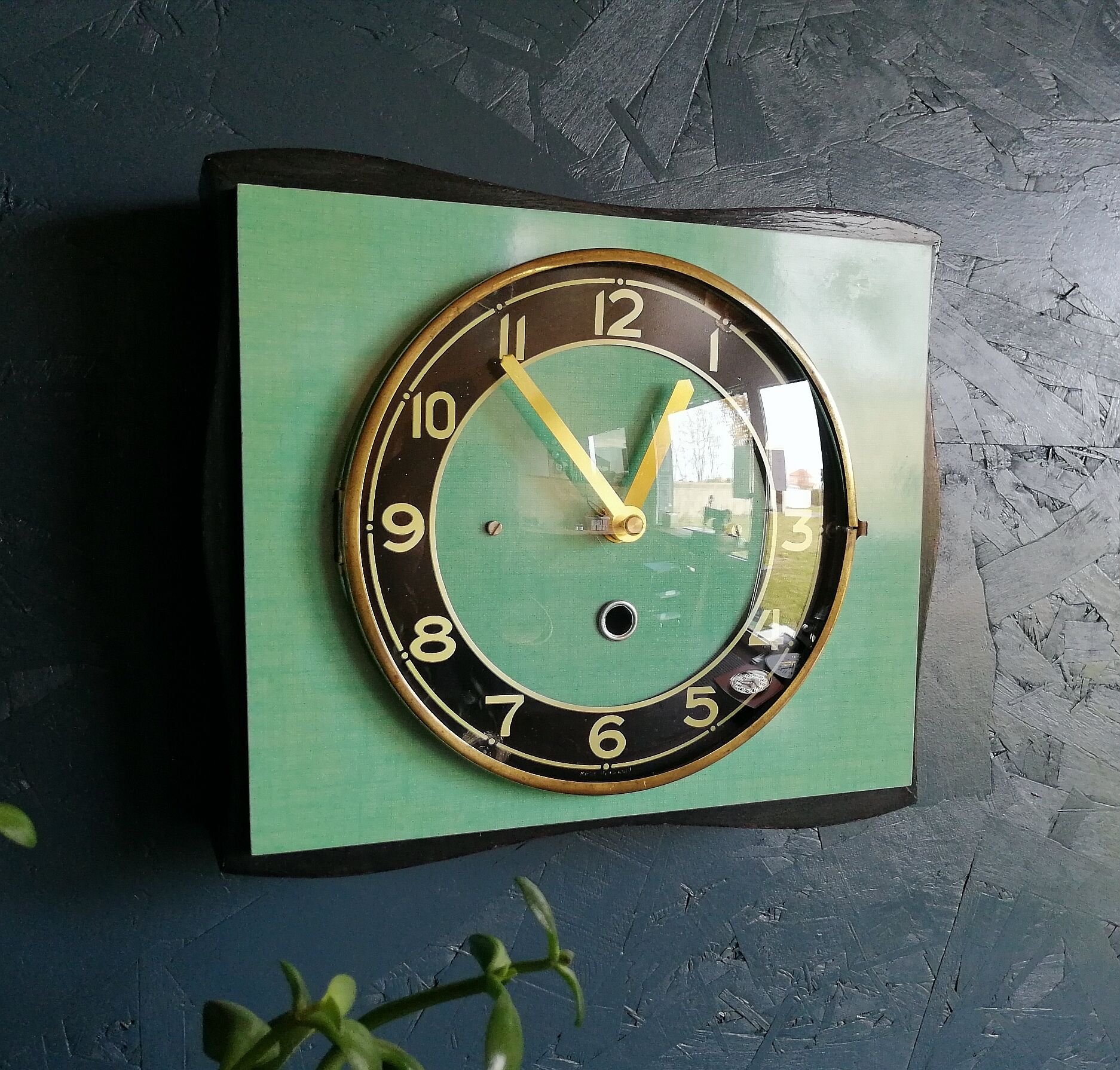 Formica vintage silent rectangular wall clock "black green"