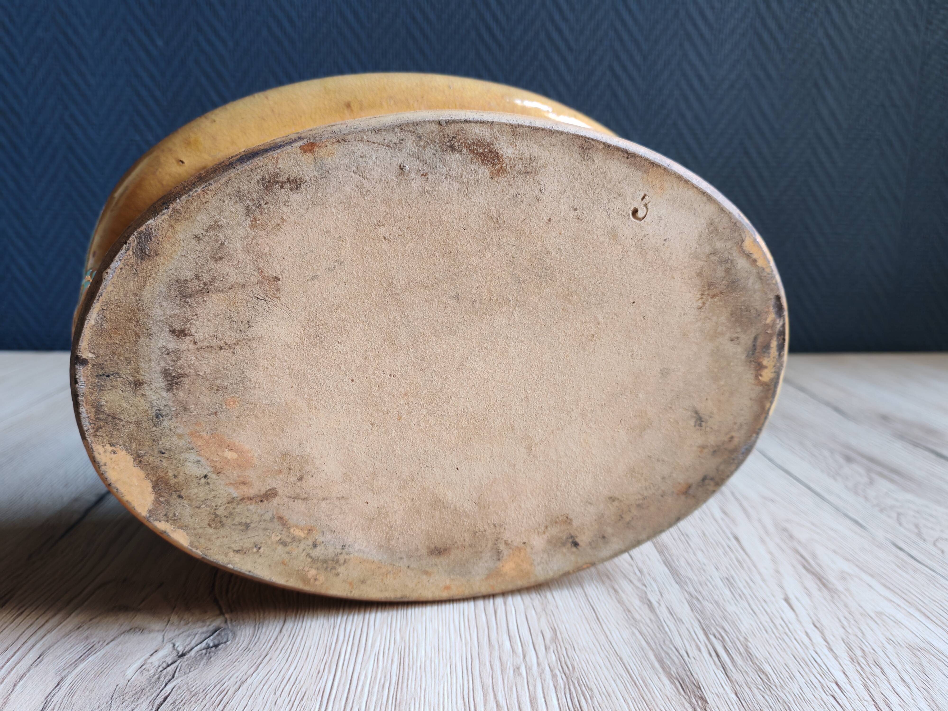 Old yellow ochre glazed terracotta terrine | Rustic pottery
