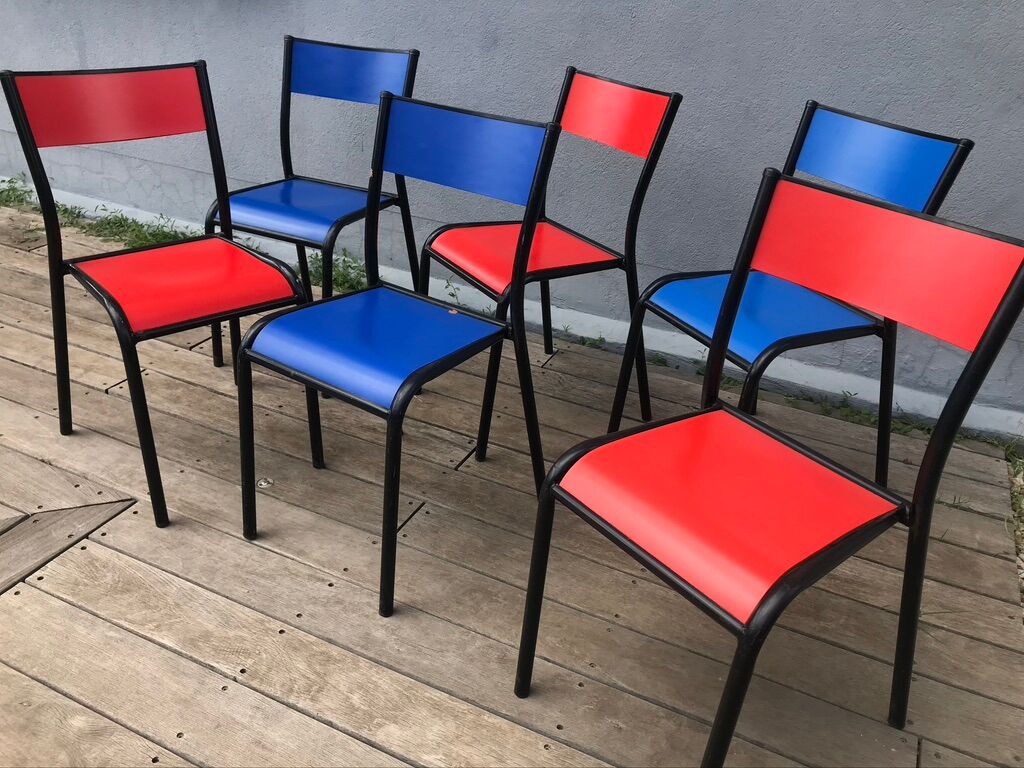 Series of 6 color school chairs