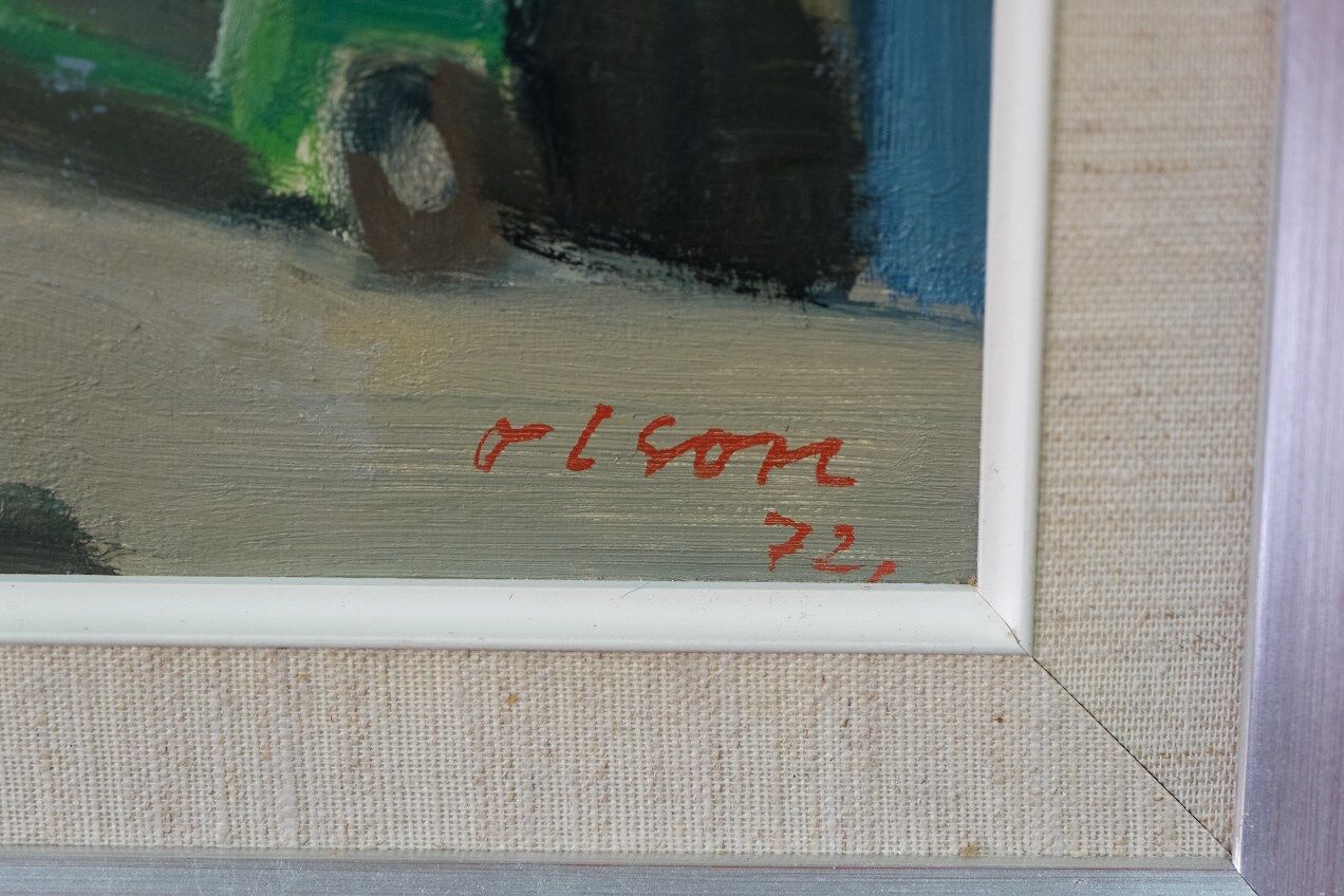 Ove Olson ( 1903-1975 ), Swedish Modern Painting, 1972, Oil on Cardboard