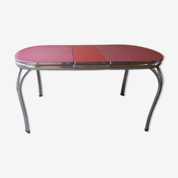 Table vintage des années 60 en formica rouge et pieds chrome