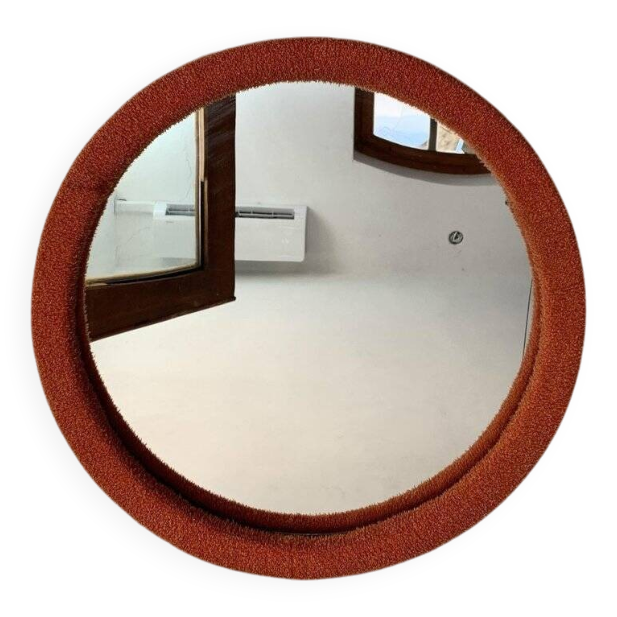 Miroir mural avec tissu orange, années 1950