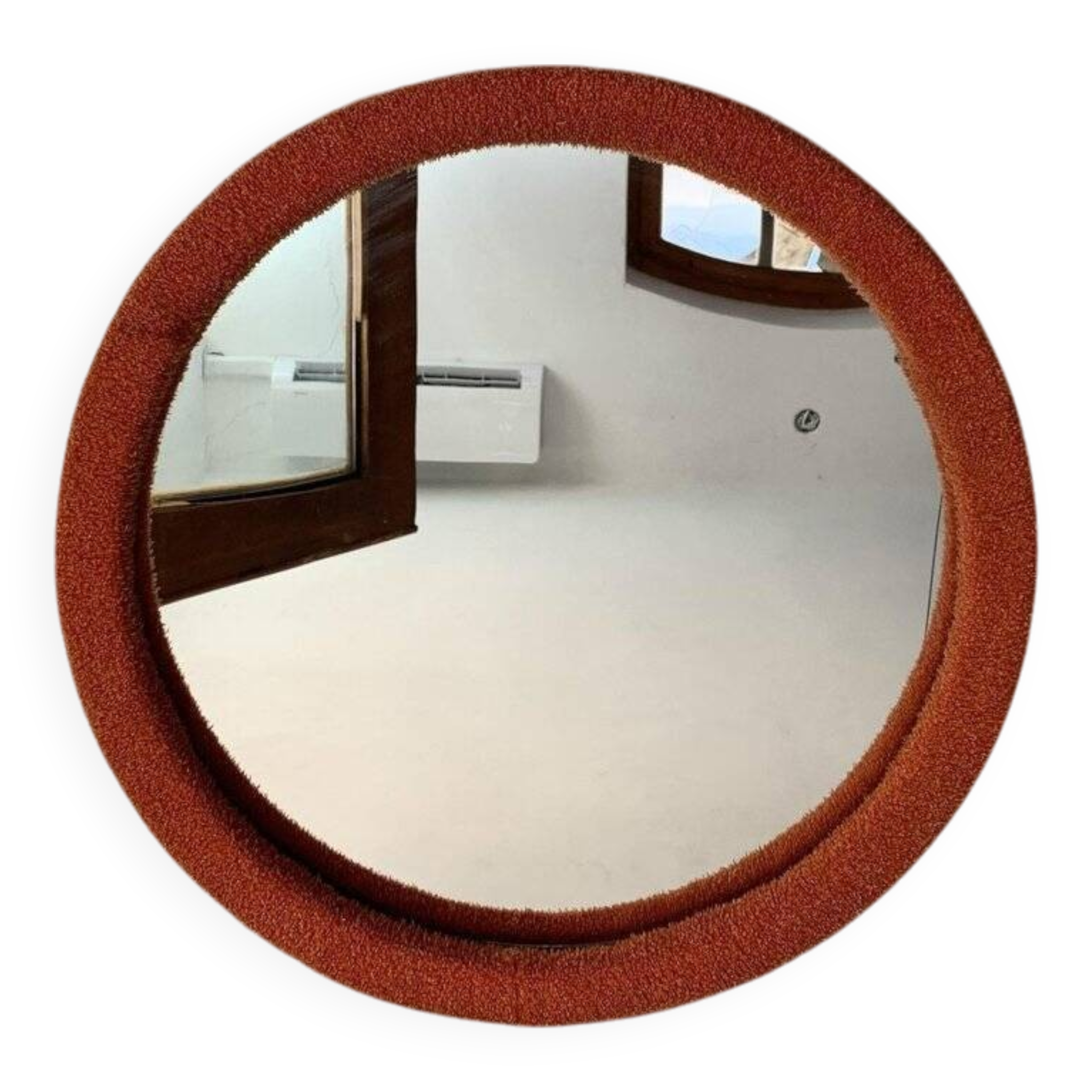 Miroir mural avec tissu orange, années 1950