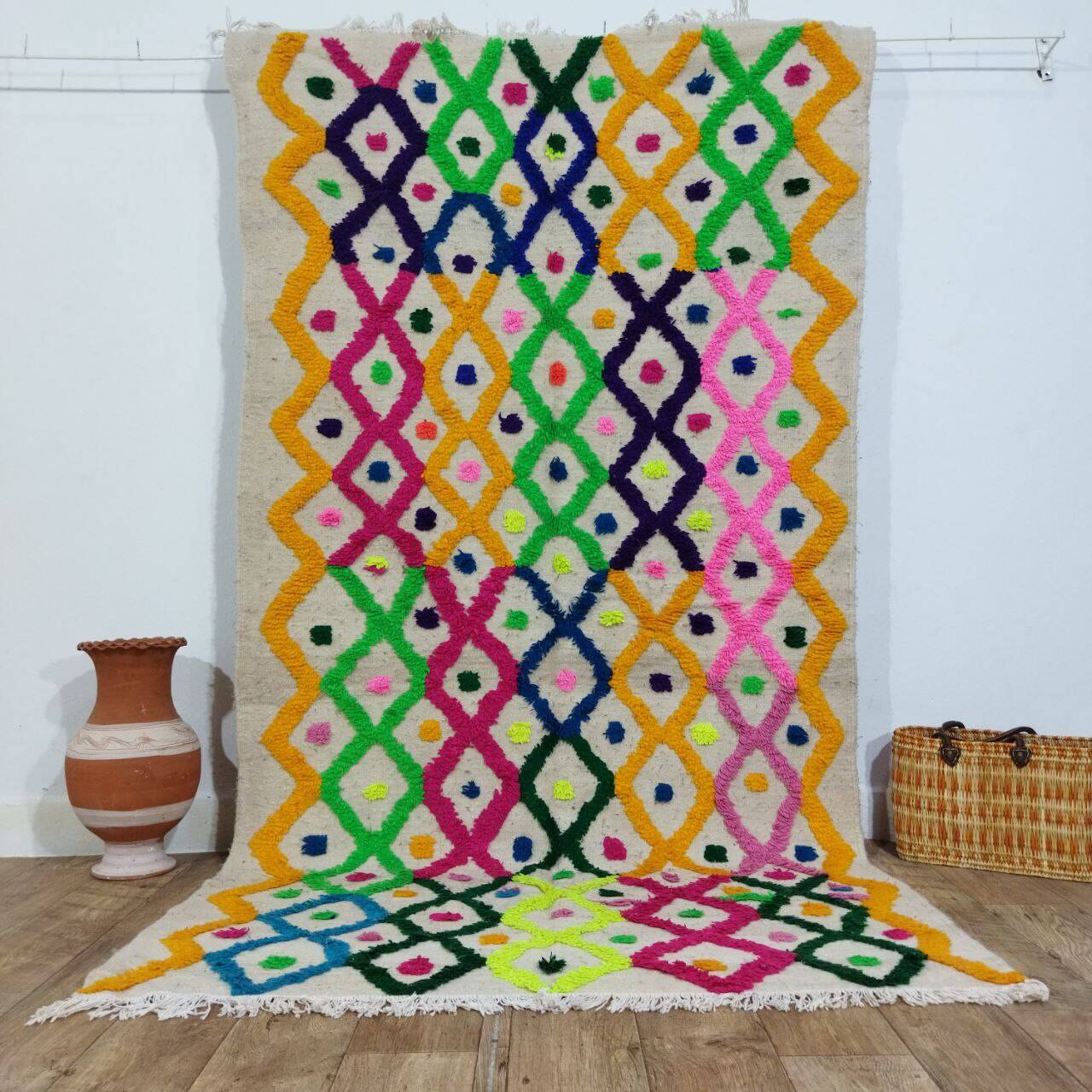 Handmade wool Berber rug 245x133cm