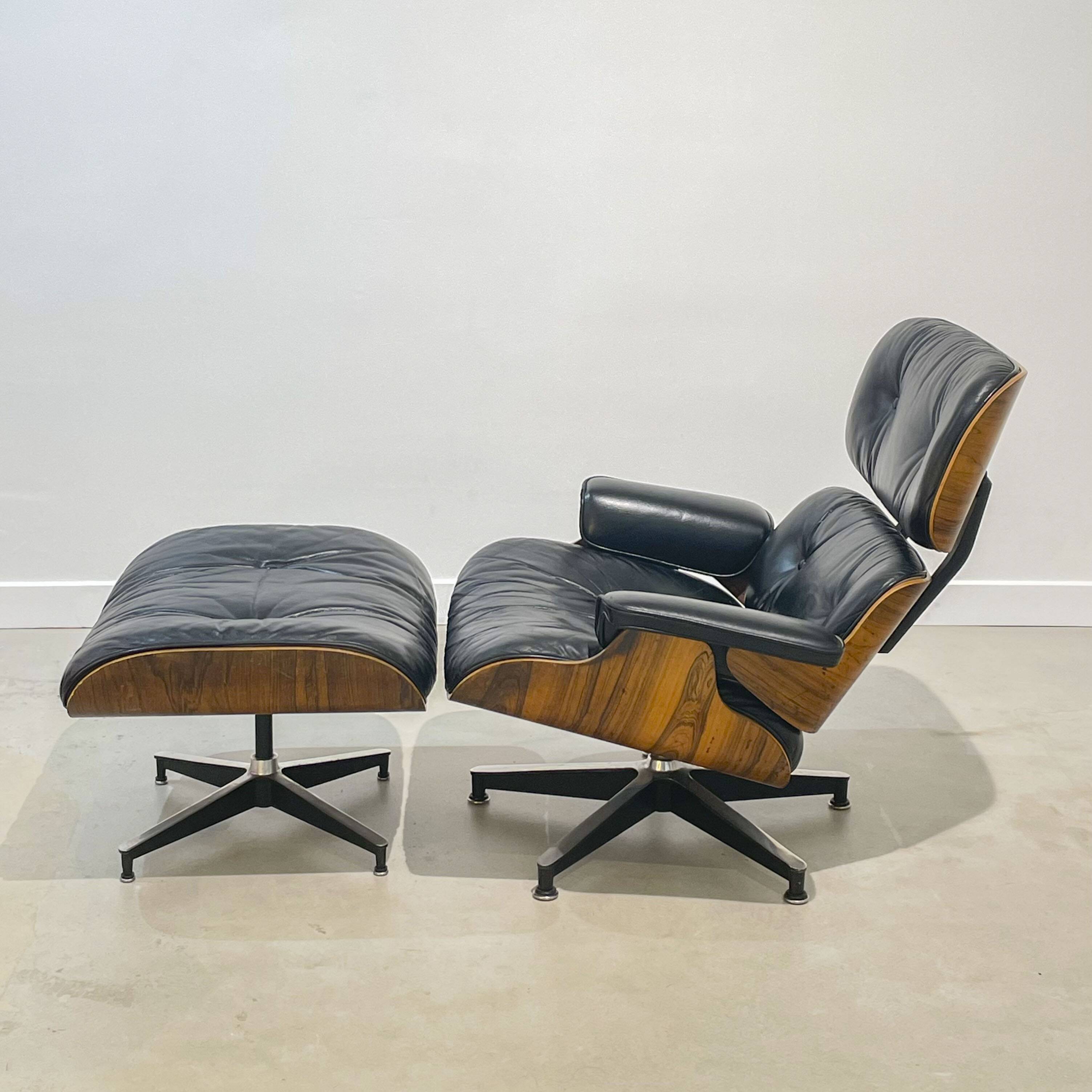 Vintage armchair with ottoman in Rio rosewood by Charles and Ray Eames, 1970s