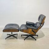 Vintage armchair with ottoman in Rio rosewood by Charles and Ray Eames, 1970s