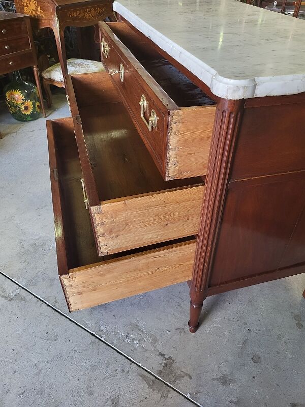 Chest of drawers Louis XVI in mahogany marble top of the XIXth century
