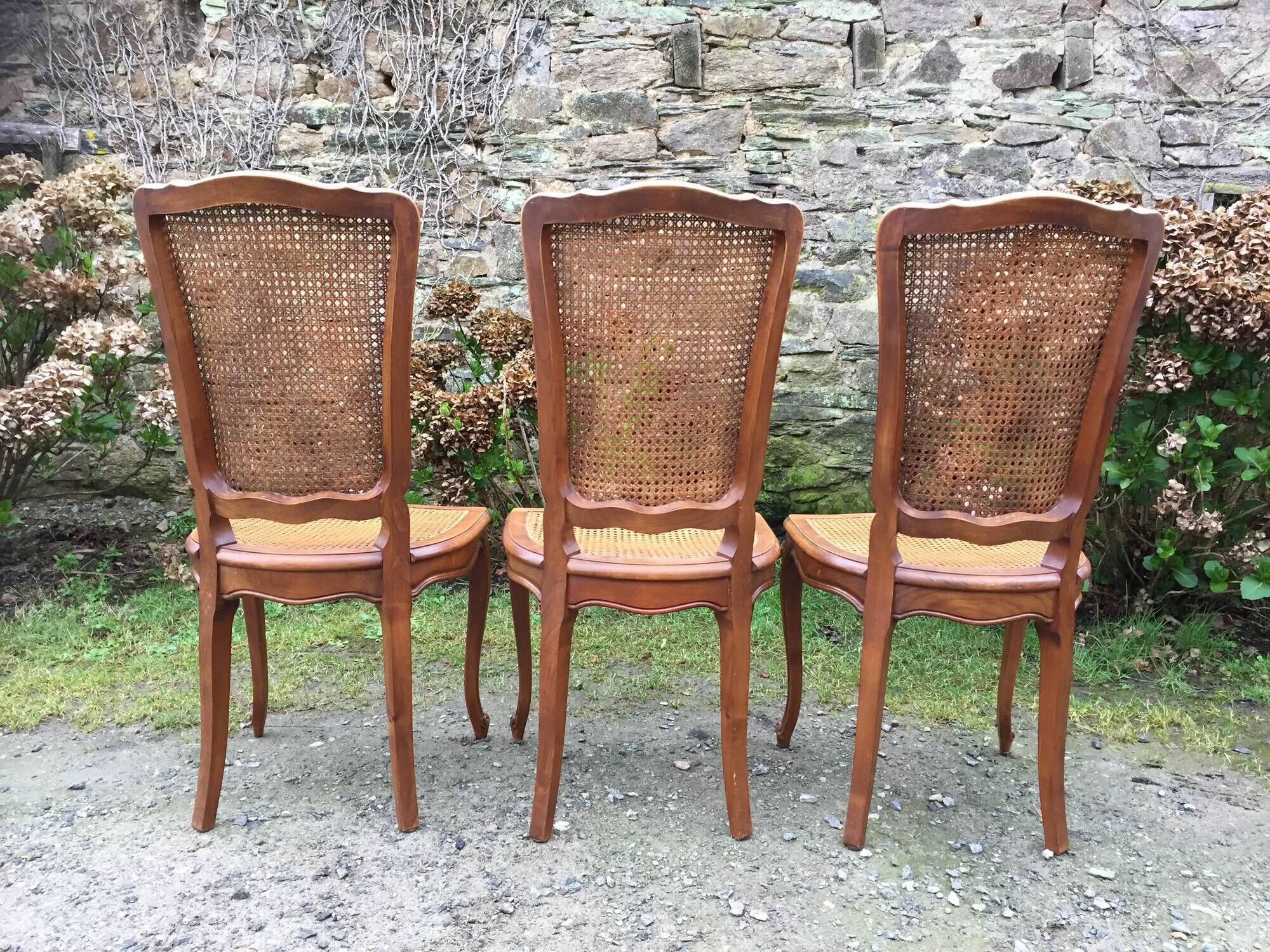 Vintage regency cherry chairs with canned backrests and seats