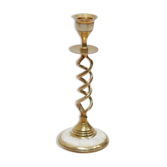 Bougeoir vintage en laiton et nacre
