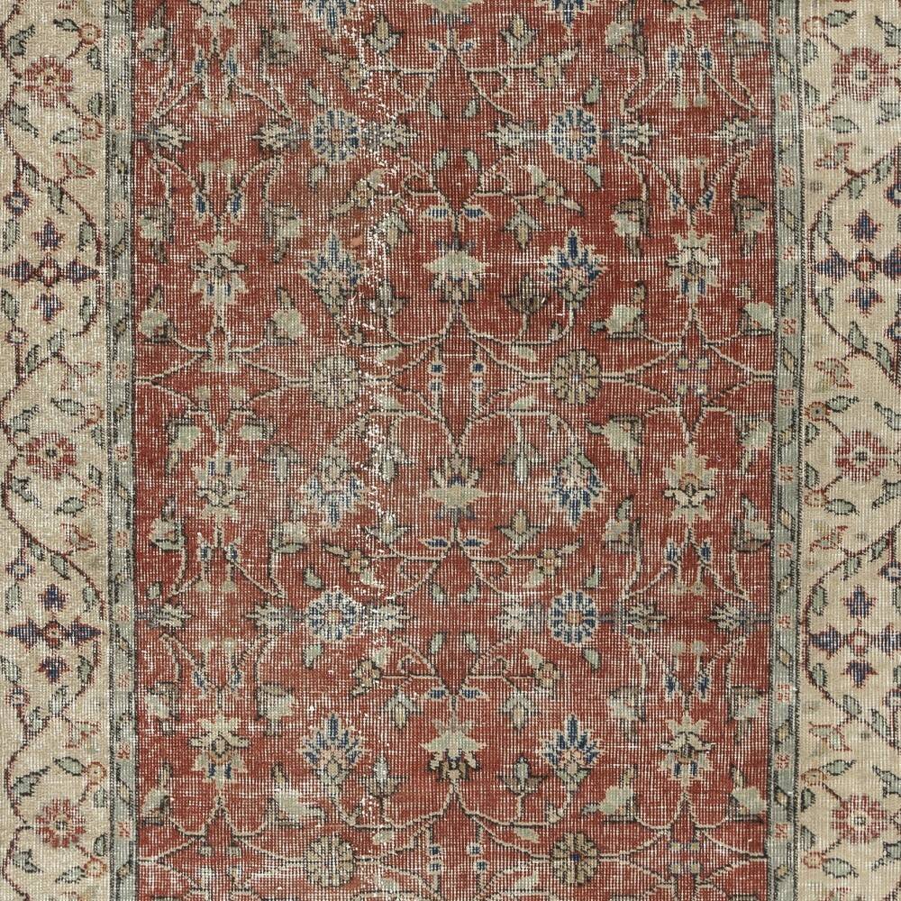Vintage Handmade Turkish Red Wool Accent Rug with Floral Design for Home and Office Decor