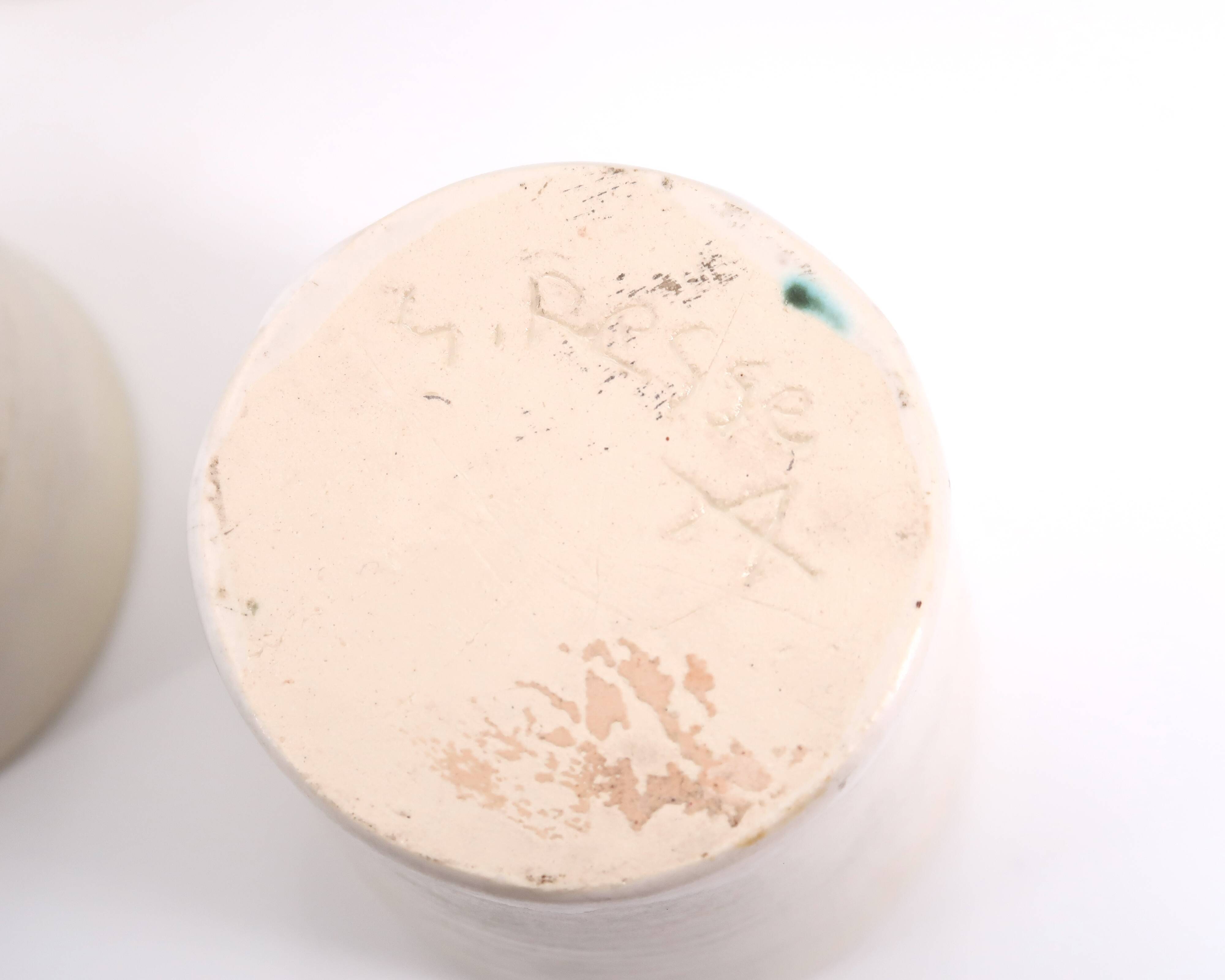 Ceramic glasses by Guy Resse white and yellow, Vallauris