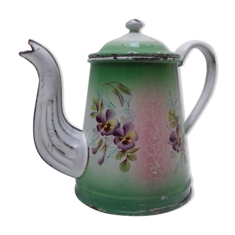 Green enamelled coffee maker with flowers