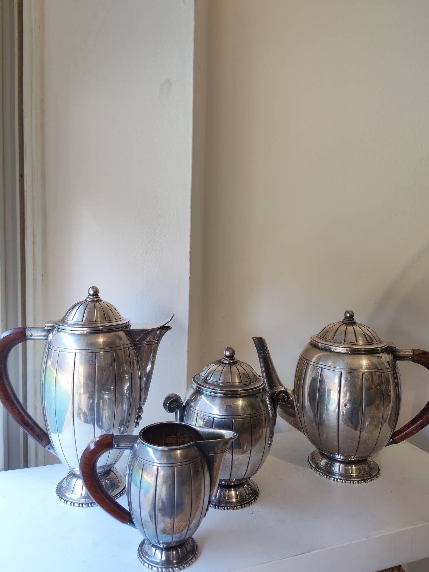 Tea and coffee service in silver-plated metal and wood from the 1930s Art Deco - Wine