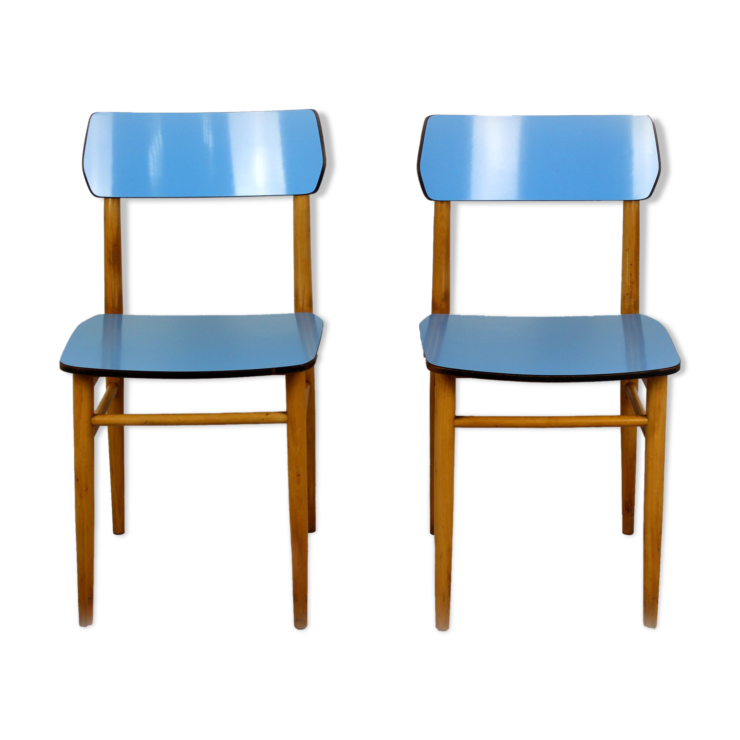 Vintage blue Formica & wood chairs, 1960s, set of 2