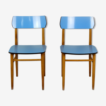 Vintage blue formica - chaises en bois, années 1960, ensemble de 2
