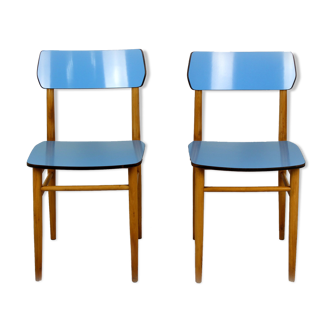 Vintage blue Formica & wood chairs, 1960s, set of 2