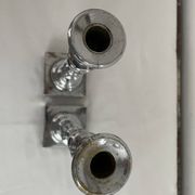 Large antique silver plated candlesticks, square base, pair, classic