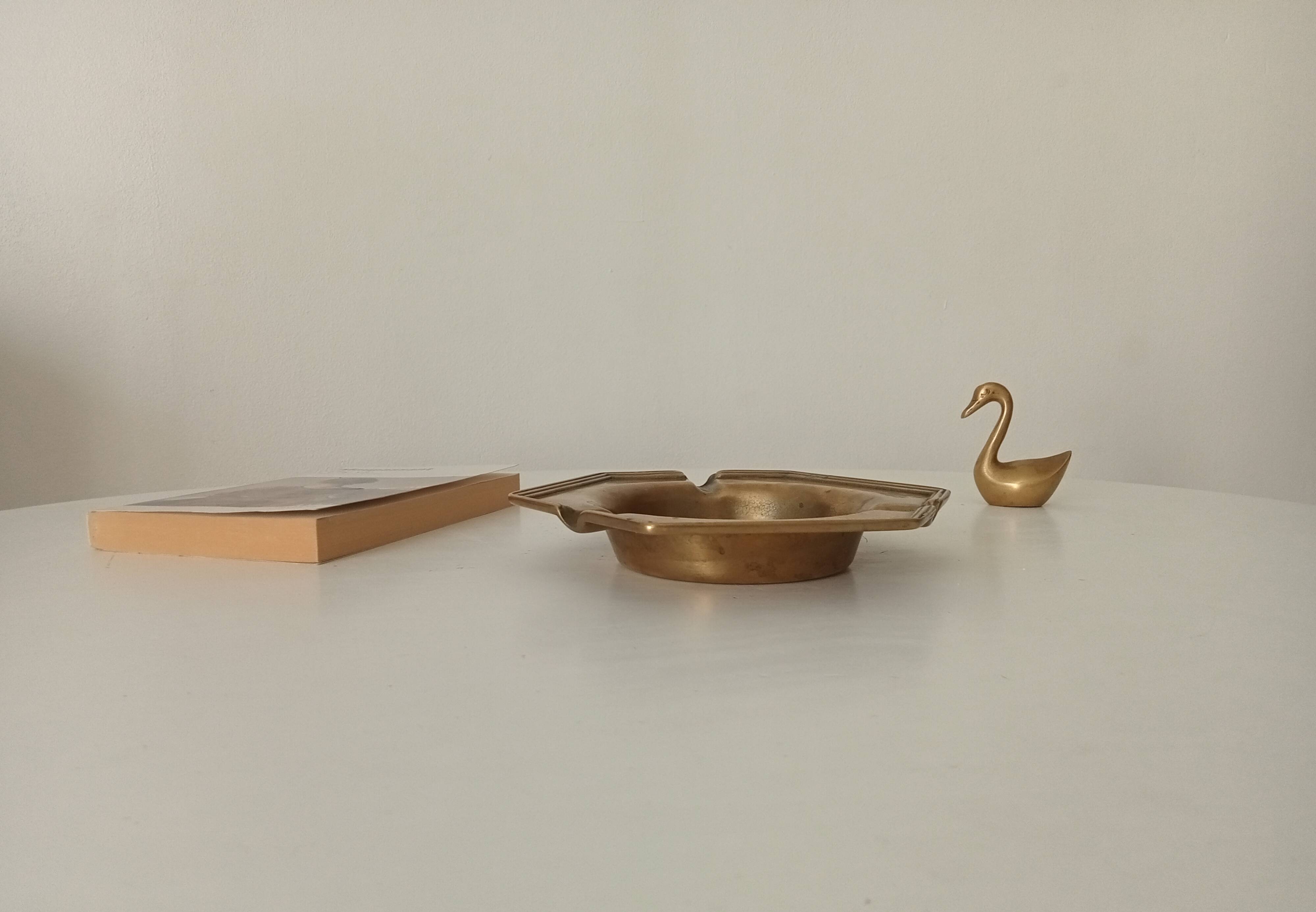 Antique ashtray in solid gilded brass