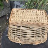 Rattan basket, woven wicker, with two vintage handles