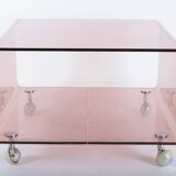 Small coffee table or end table in smoked plexiglass, 1970s