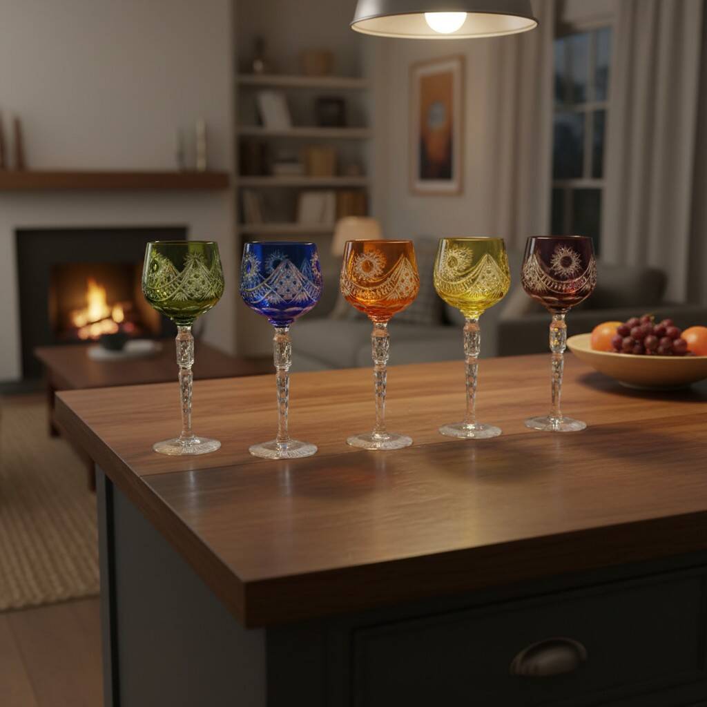 Tableware, set of six XXth century crystal Roemer glasses.